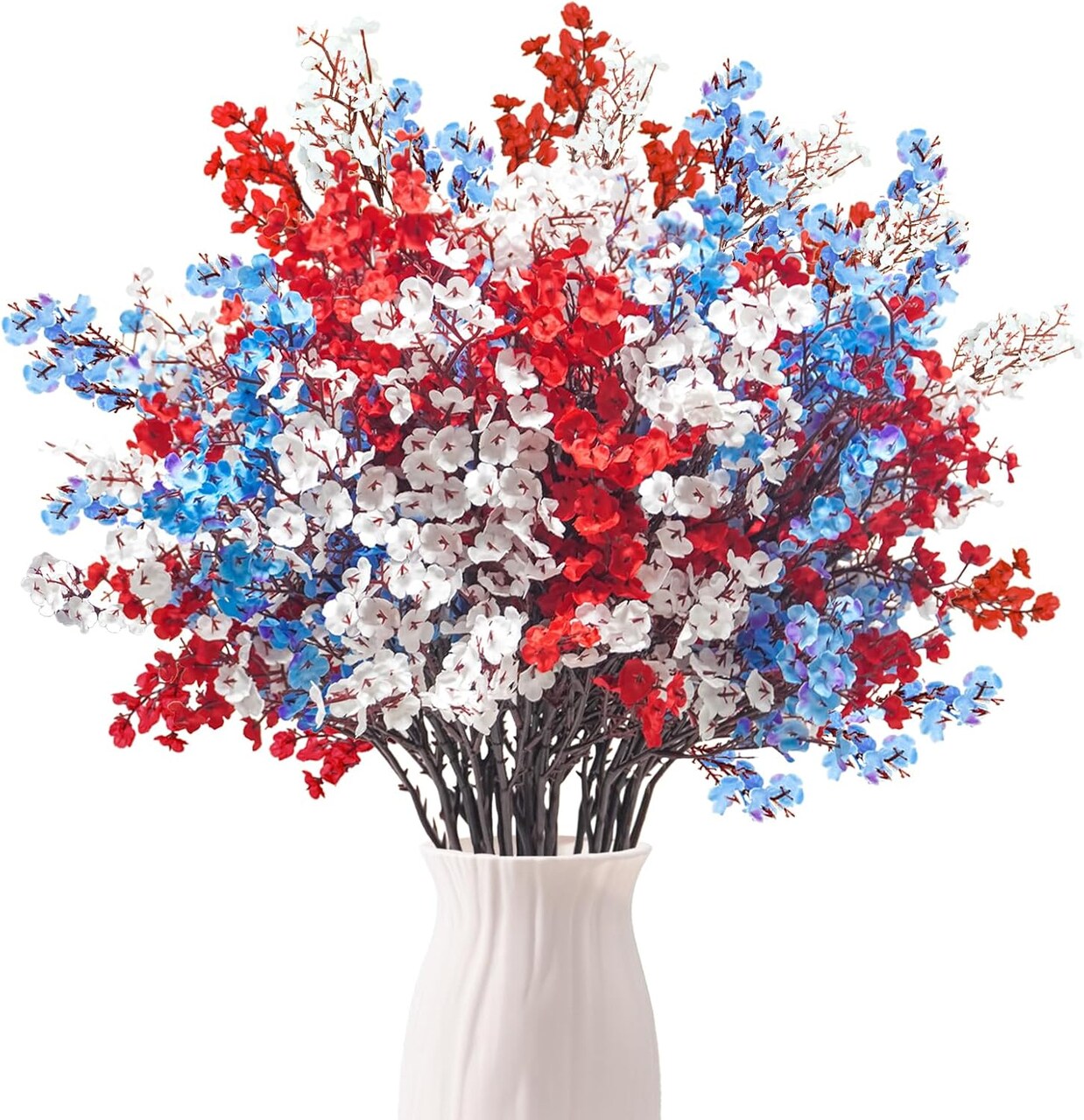 15 Pcs 4th of July Artificial Flowers Fake Patriotic Babys Breath Flowers for Independence Day Decor Blue White Red Silk Flowers for Memorial Day Floral Arrangement Home Wedding